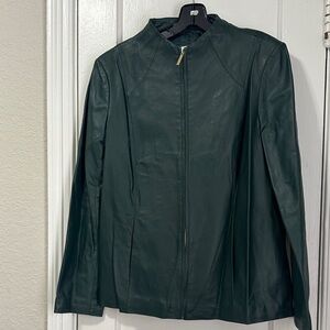 Neiman Marcus Dark Green Leather Zip Jacket